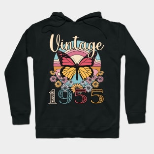 Floral Butterfly Retro Vintage 1955 68th Birthday Hoodie